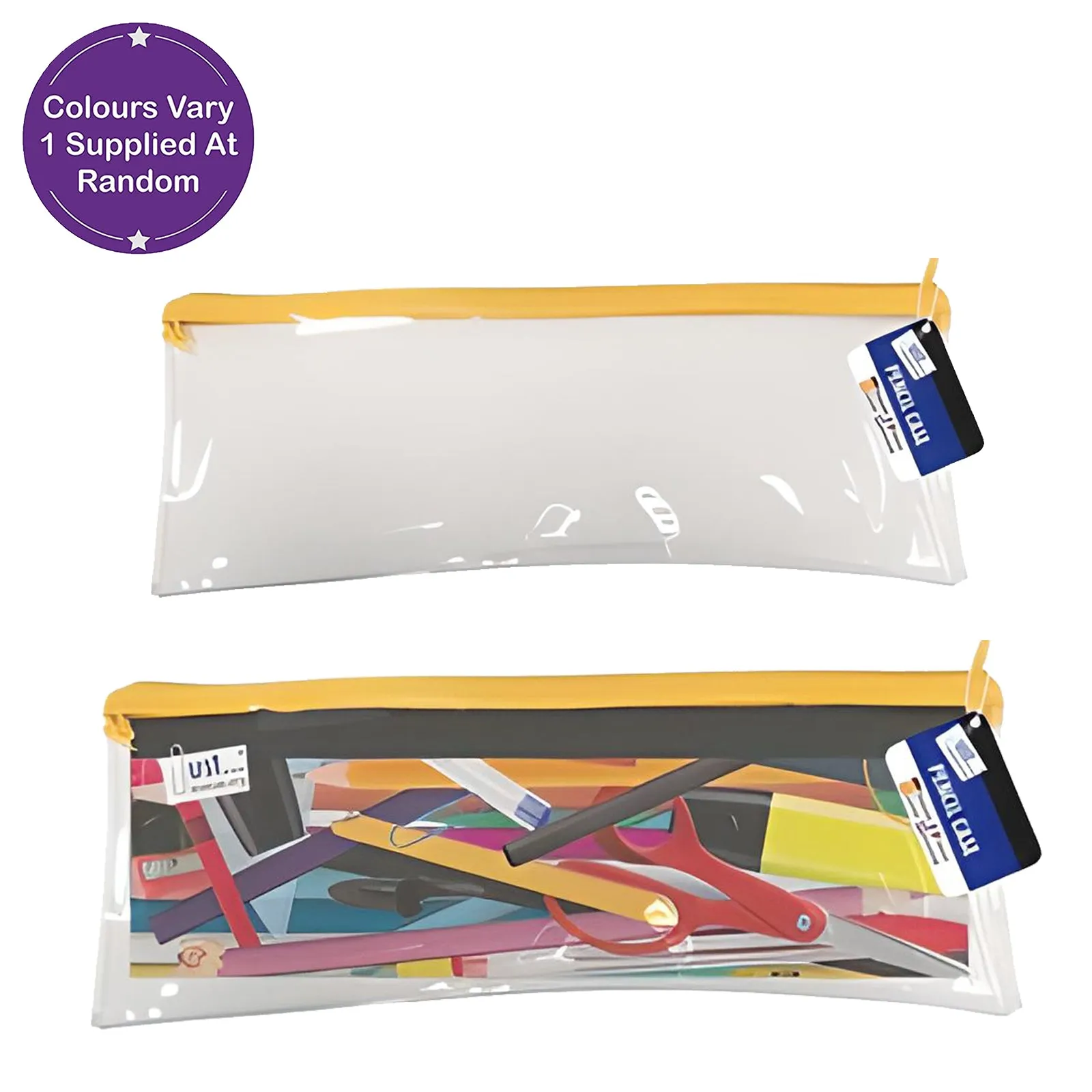 Just Stationery Clear Pencil Case 20cm Assorted