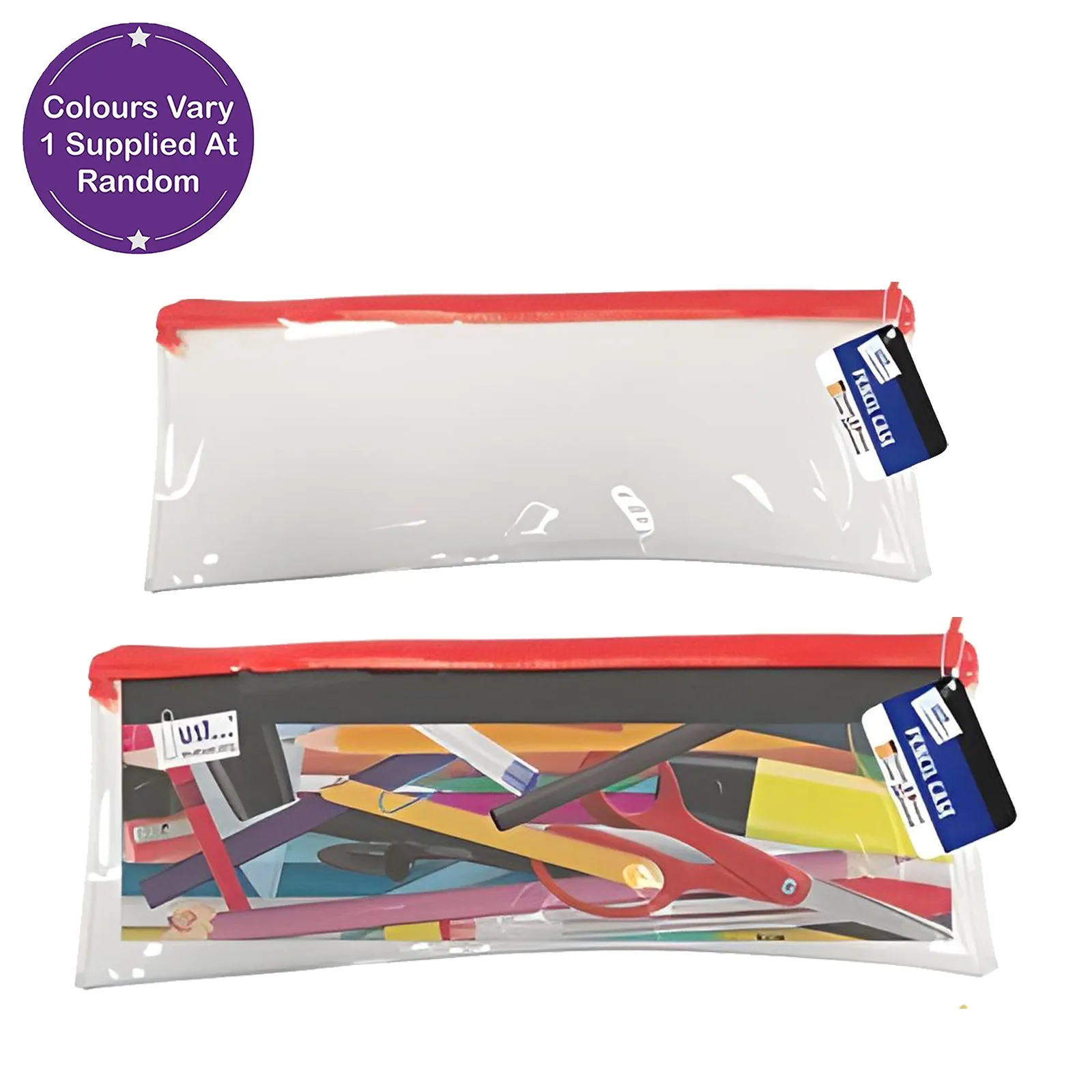 Just Stationery Clear Pencil Case 20cm Assorted