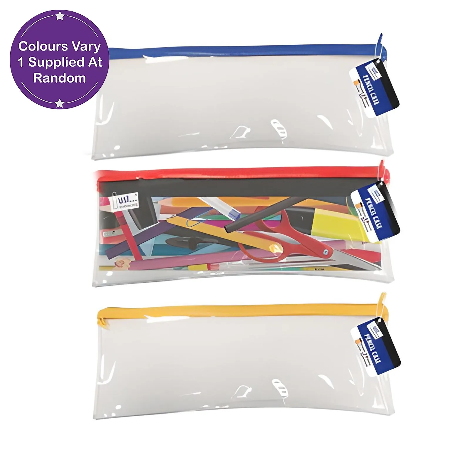 Just Stationery Clear Pencil Case 20cm Assorted