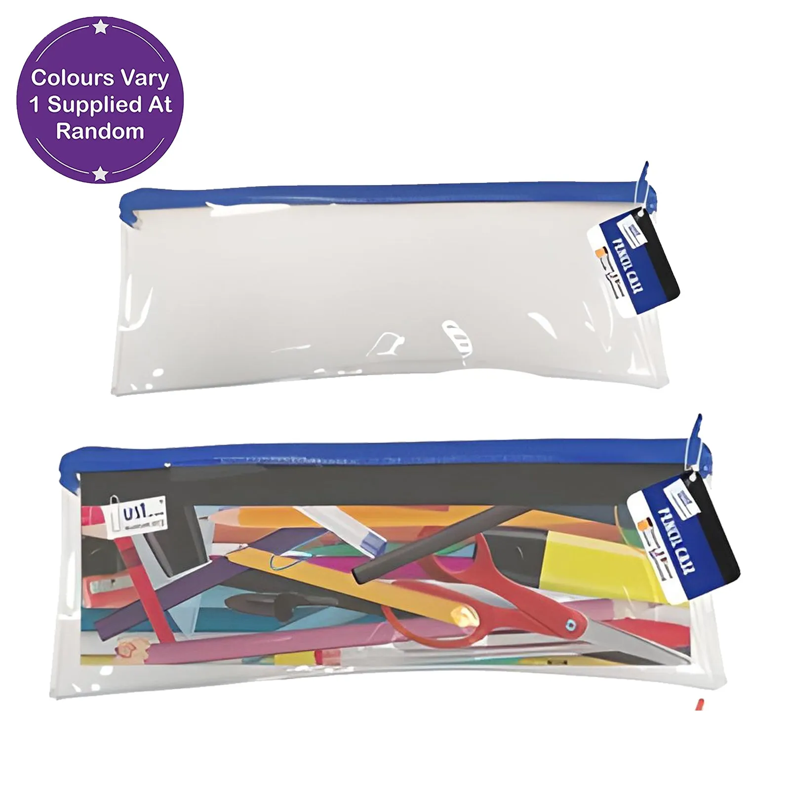 Just Stationery Clear Pencil Case 20cm Assorted