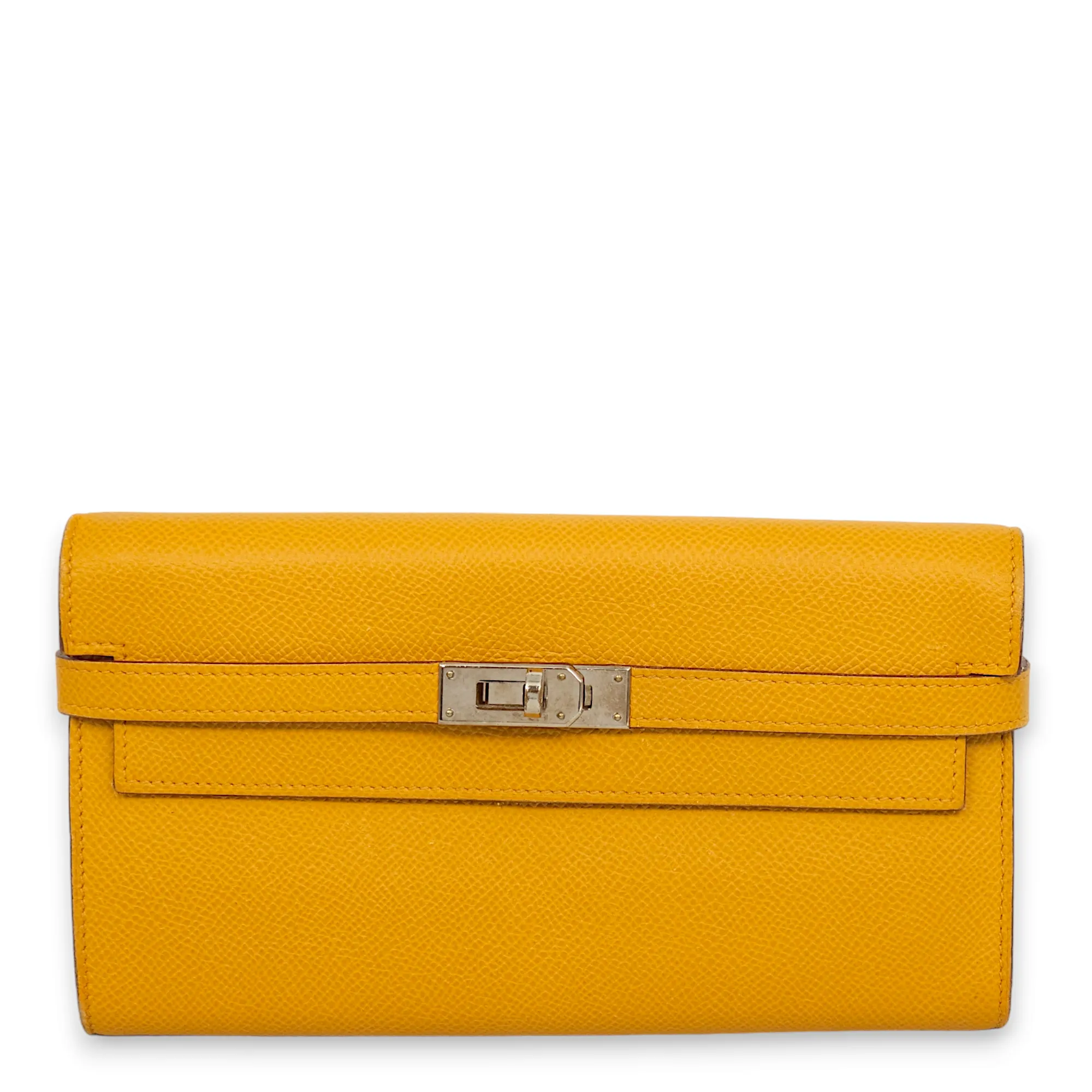 Kelly Jaune Ambre Wallet in Epsom, Palladium hardware