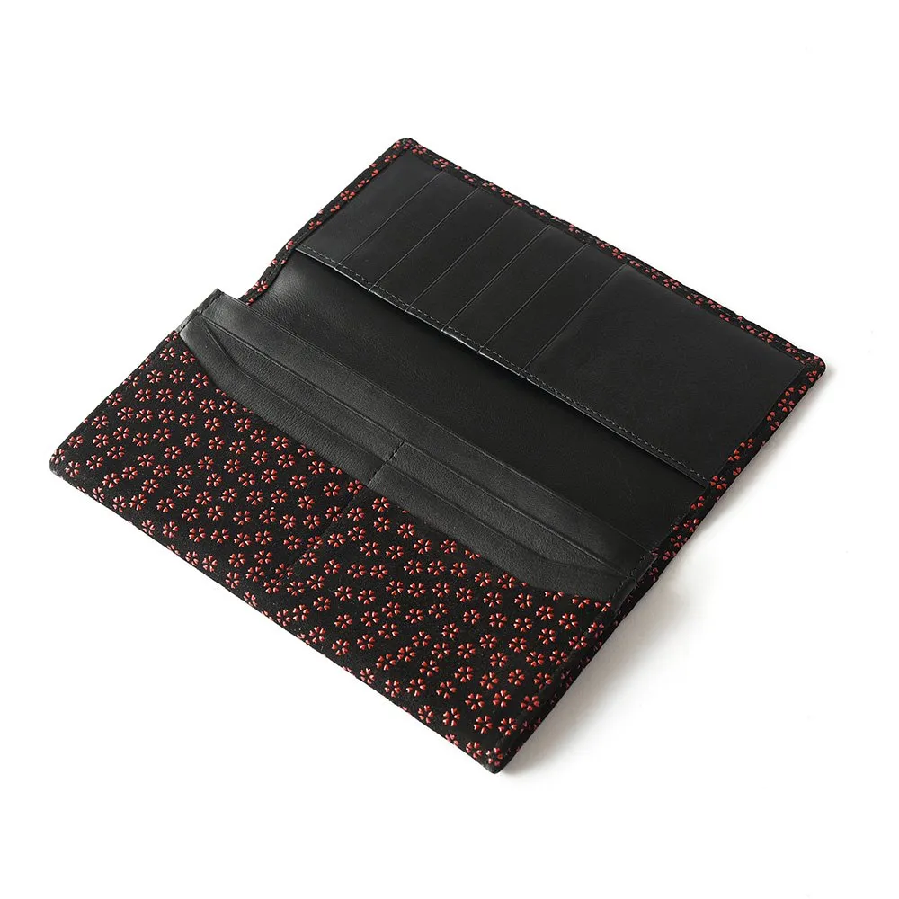 Koshu Inden Japanese Deerskin Leather with Urushi (Japanese Lacquer) Long Wallet - Cherry Blossom / Gray-Black - ,  Made in Japan,  Japanese Leather Wallet