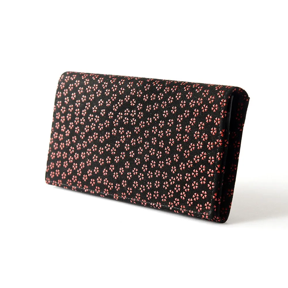 Koshu Inden Japanese Deerskin Leather with Urushi (Japanese Lacquer) Long Wallet - Cherry Blossom / Gray-Black - ,  Made in Japan,  Japanese Leather Wallet