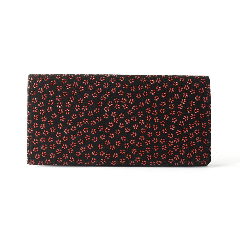 Koshu Inden Japanese Deerskin Leather with Urushi (Japanese Lacquer) Long Wallet - Cherry Blossom / Gray-Black - ,  Made in Japan,  Japanese Leather Wallet