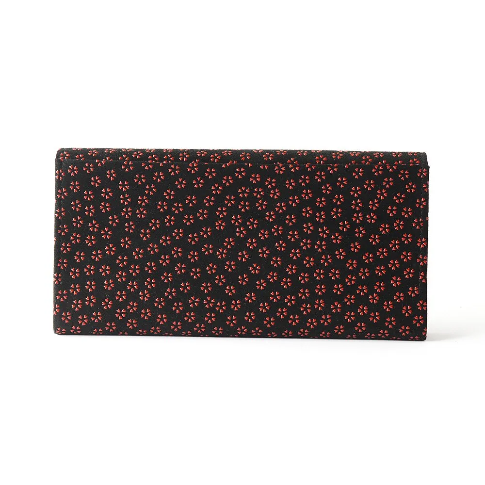 Koshu Inden Japanese Deerskin Leather with Urushi (Japanese Lacquer) Long Wallet - Cherry Blossom / Gray-Black - ,  Made in Japan,  Japanese Leather Wallet