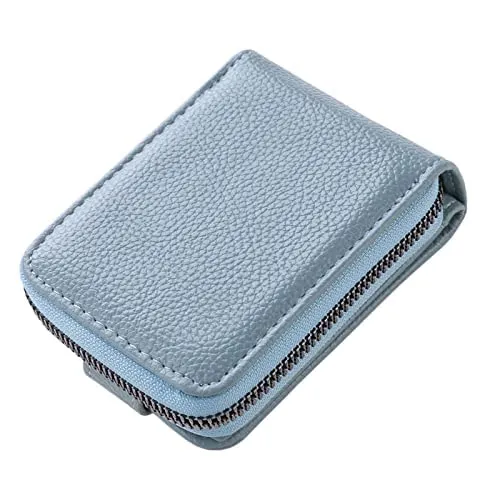 Kuber Industries Card Holder Wallet for Men Women|Debit Credit Card Holder|Wallet for Id, Visiting Card, Buisness Card|RFID Protected|Button & Zipper Closure Wallet|Blue (Pack of 3)