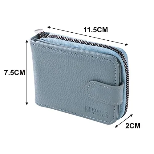 Kuber Industries Card Holder Wallet for Men Women|Debit Credit Card Holder|Wallet for Id, Visiting Card, Buisness Card|RFID Protected|Button & Zipper Closure Wallet|Blue (Pack of 3)