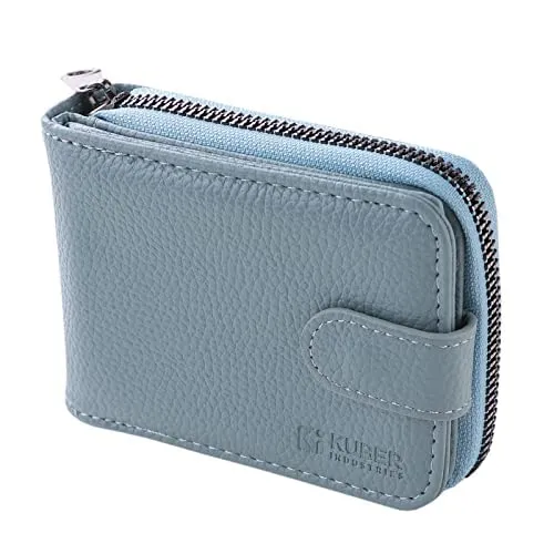 Kuber Industries Card Holder Wallet for Men Women|Debit Credit Card Holder|Wallet for Id, Visiting Card, Buisness Card|RFID Protected|Button & Zipper Closure Wallet|Blue (Pack of 3)