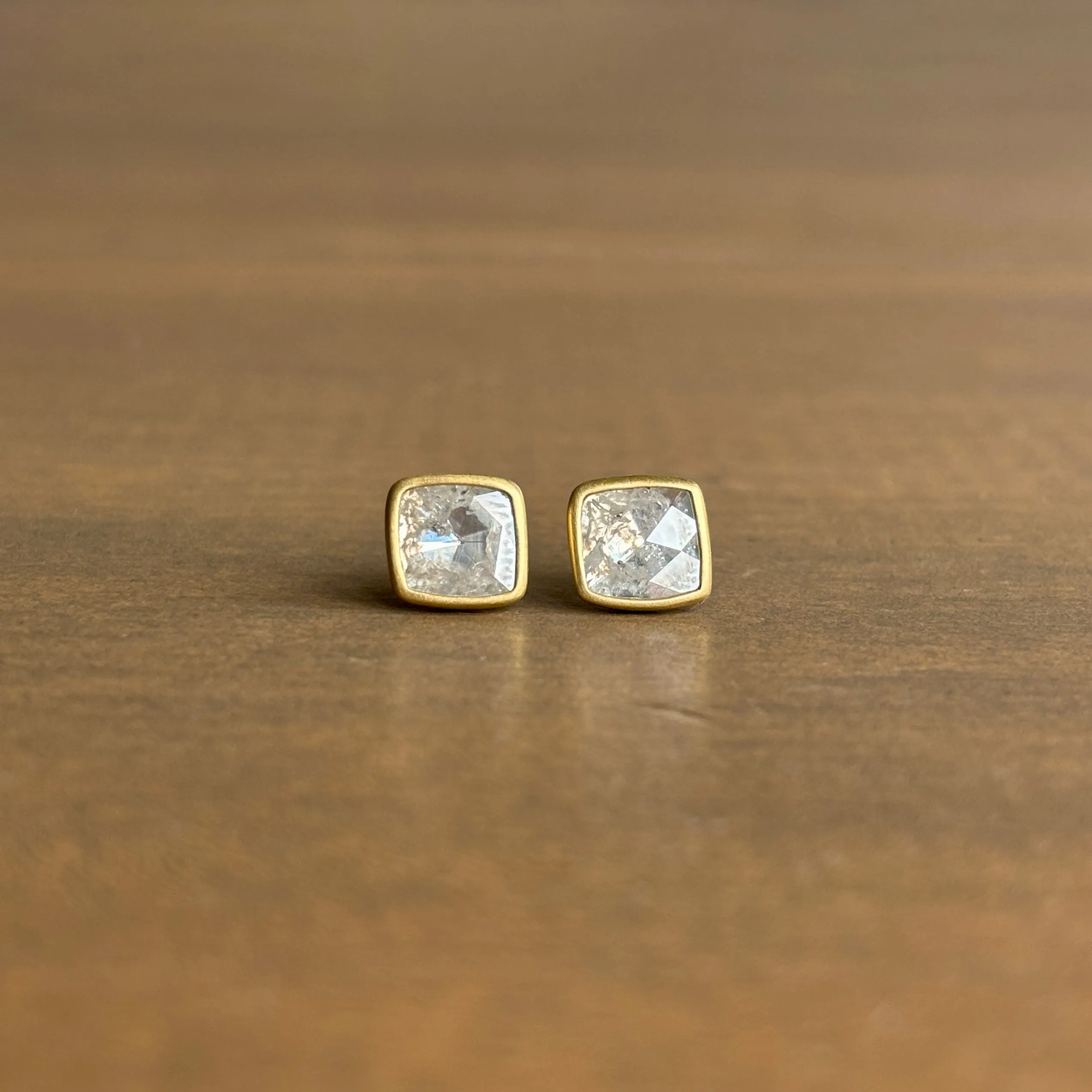 Large Flat Grey Cushion Diamond Stud Earrings