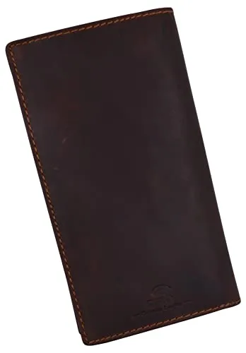 Leather Long Wallets for Men - RFID Blocking Brown Mens Long Wallet & Checkbook Wallet for Men - Rustic Mens Long Wallet