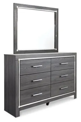 Lodanna King Panel Bed with 2 Storage Drawers with Mirrored Dresser and Nightstand