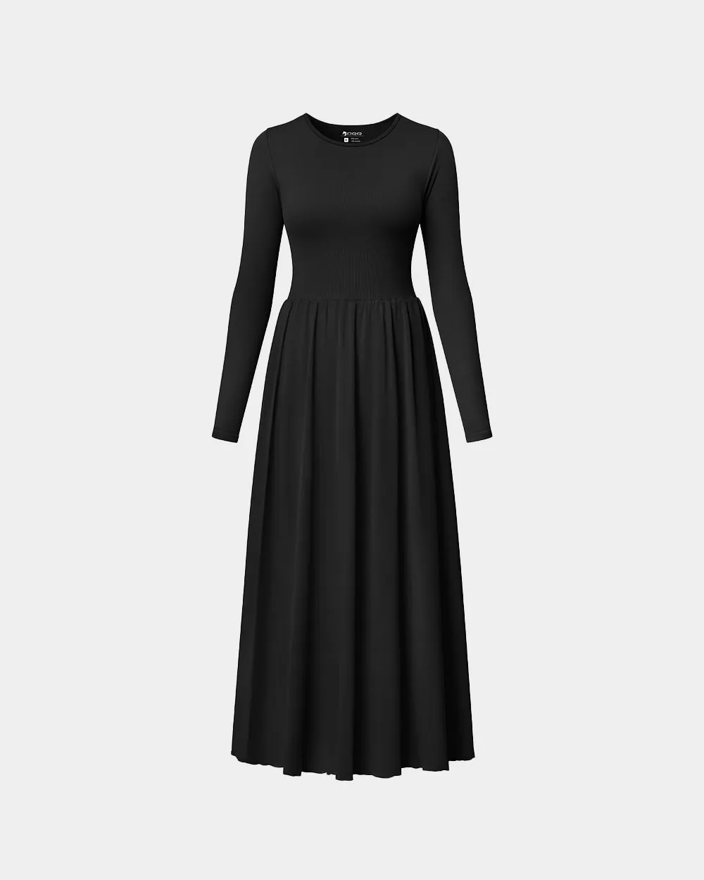 Long Sleeve Ribbed Crew Neck Casual Long Dresses