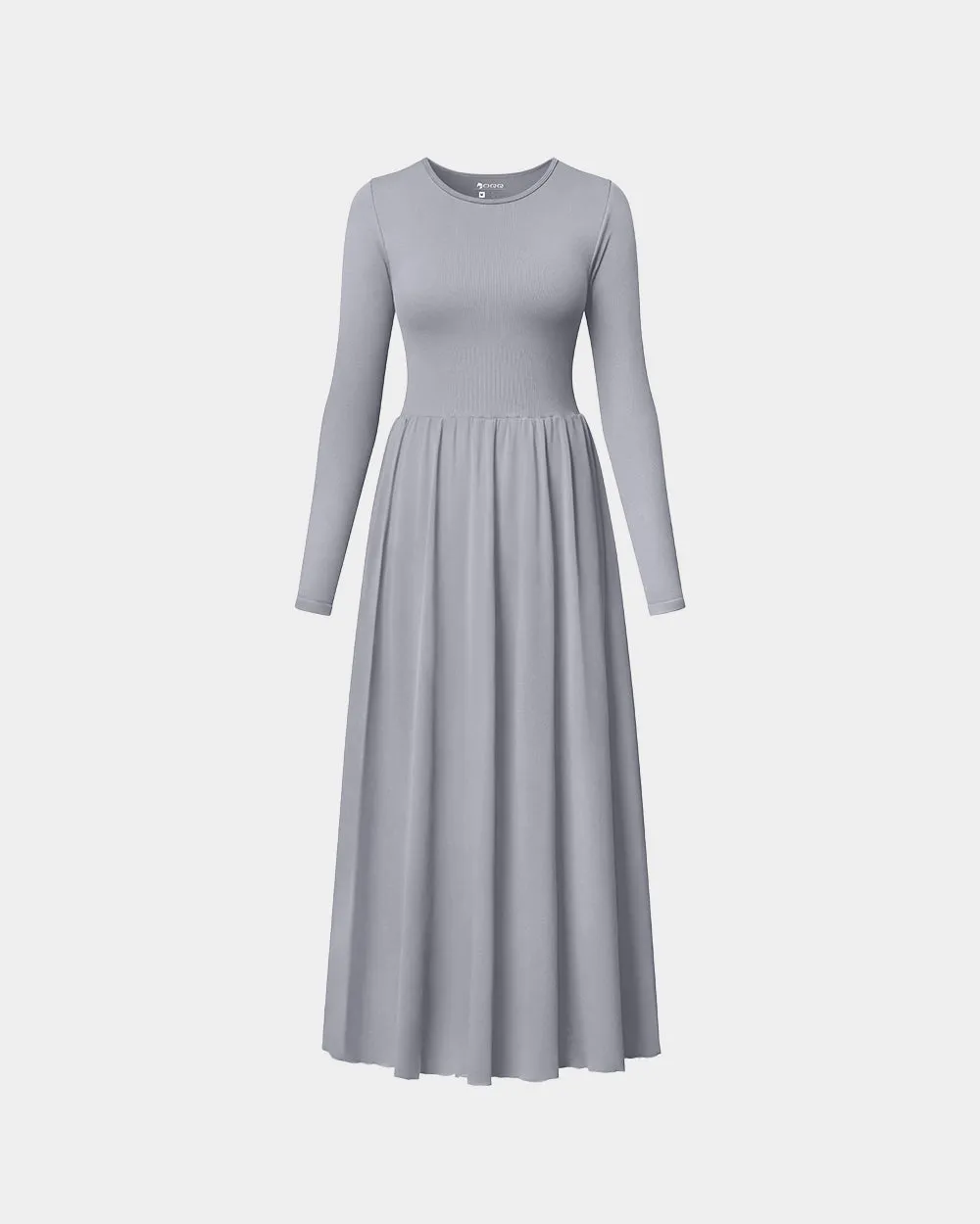 Long Sleeve Ribbed Crew Neck Casual Long Dresses