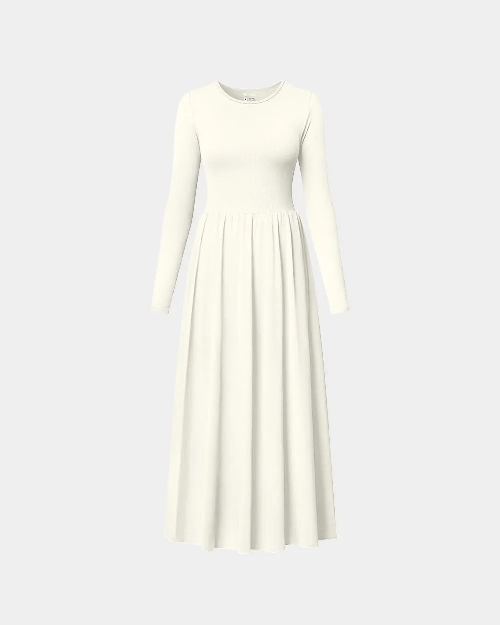 Long Sleeve Ribbed Crew Neck Casual Long Dresses