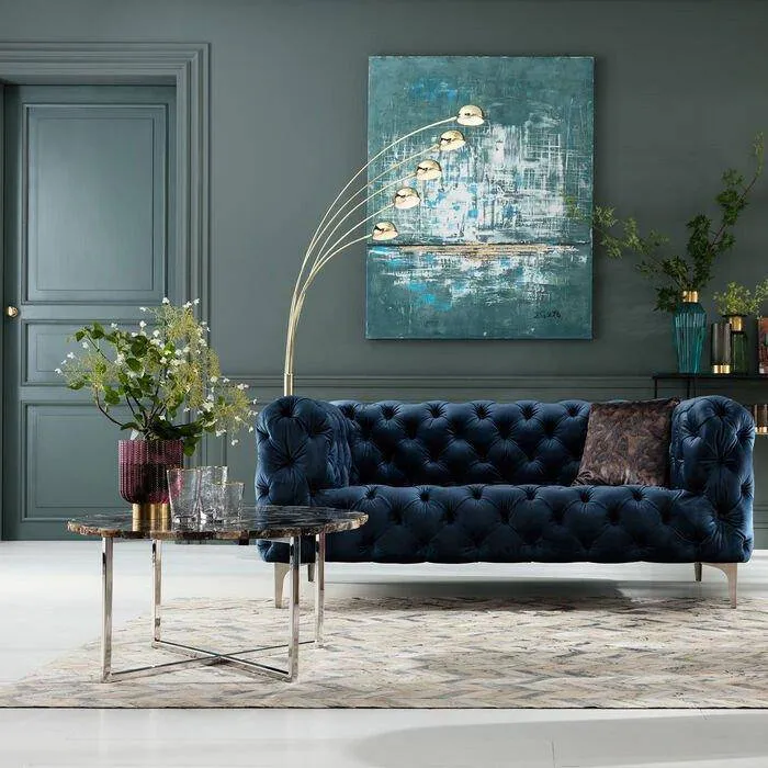 Look Blue Velvet 2 Seater Sofa