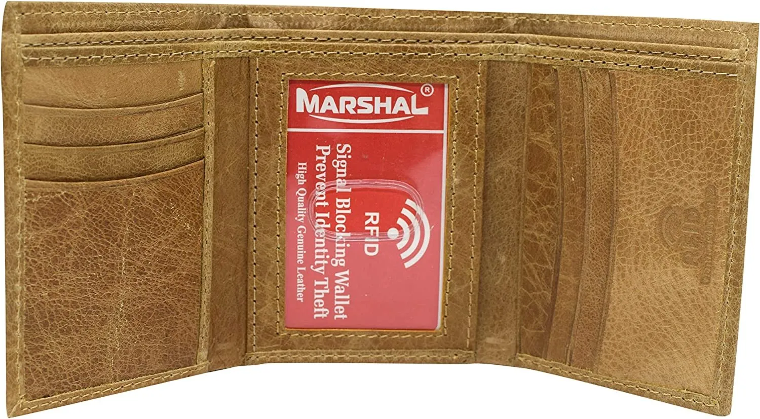 Marshal RFID Blocking Men's Genuine Leather Slim Trifold Credit Card ID Holder Tan Wallet for Men