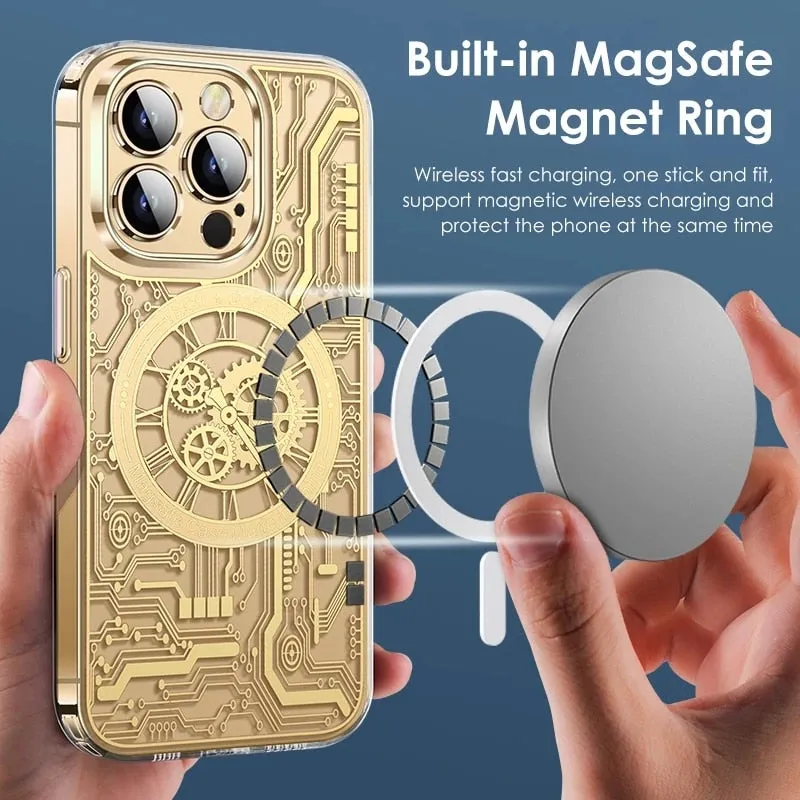 Mechanical Texture TPU Transparent Magsafe Magnetic Wireless Charging Phone Case For iPhone