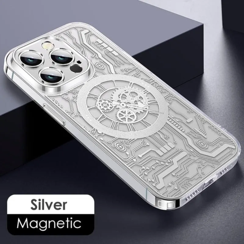 Mechanical Texture TPU Transparent Magsafe Magnetic Wireless Charging Phone Case For iPhone