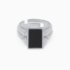 Men's Artistic Black Stone Silver Ring