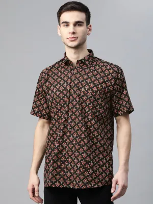 Men's Black Cotton Half Sleeves Shirt - Taantav