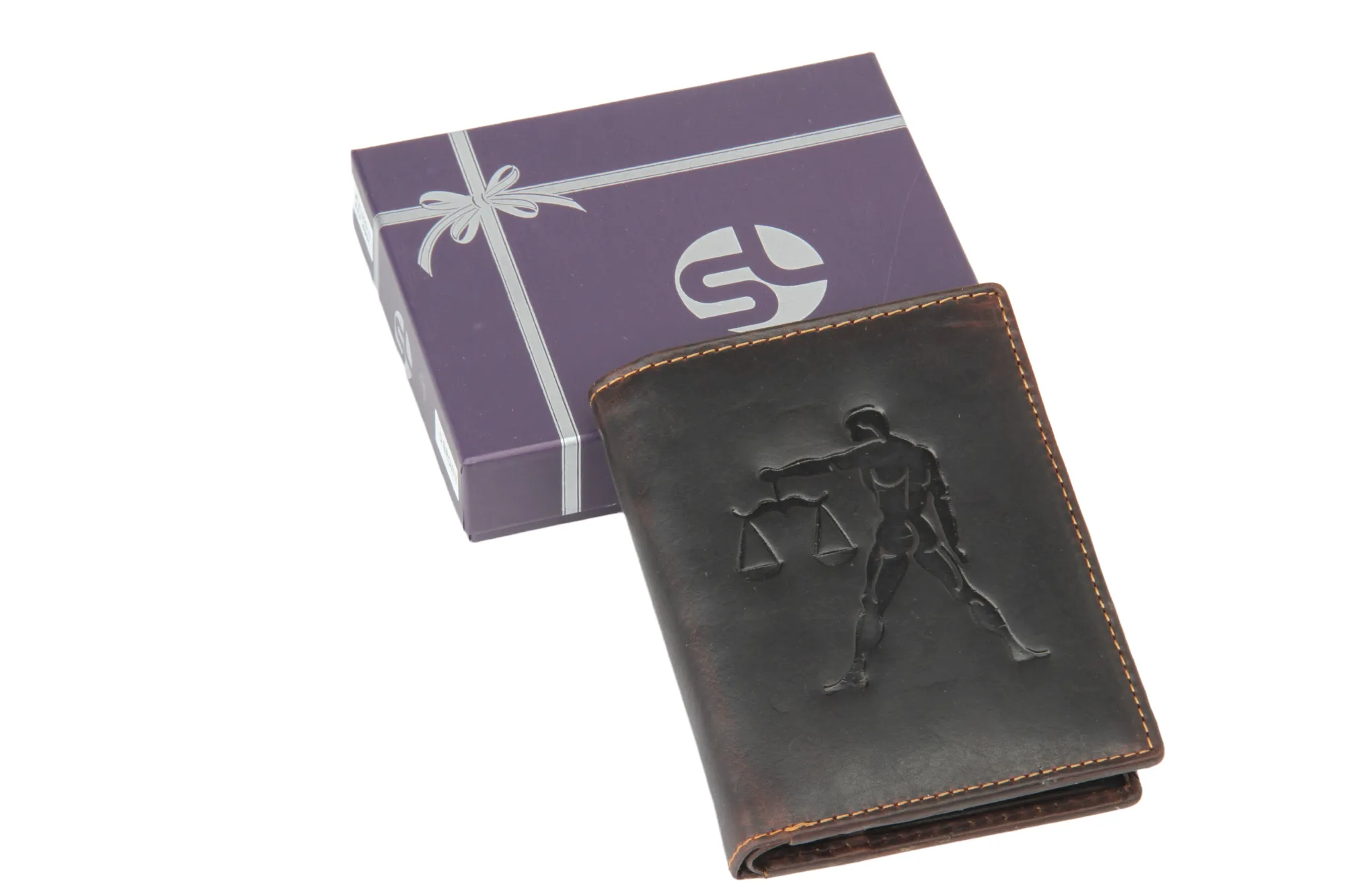 Mens leather wallet with zodiac sign 92916 (Libra) Brown