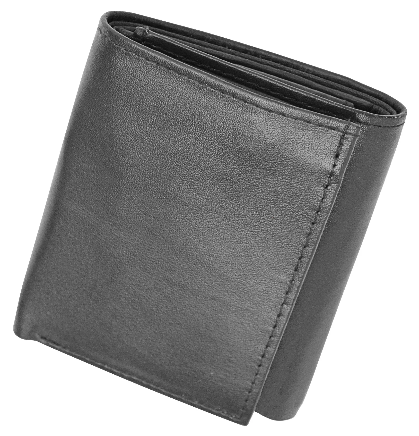 Mens Trifold Genuine Leather RFID Blocking Wallet Black New