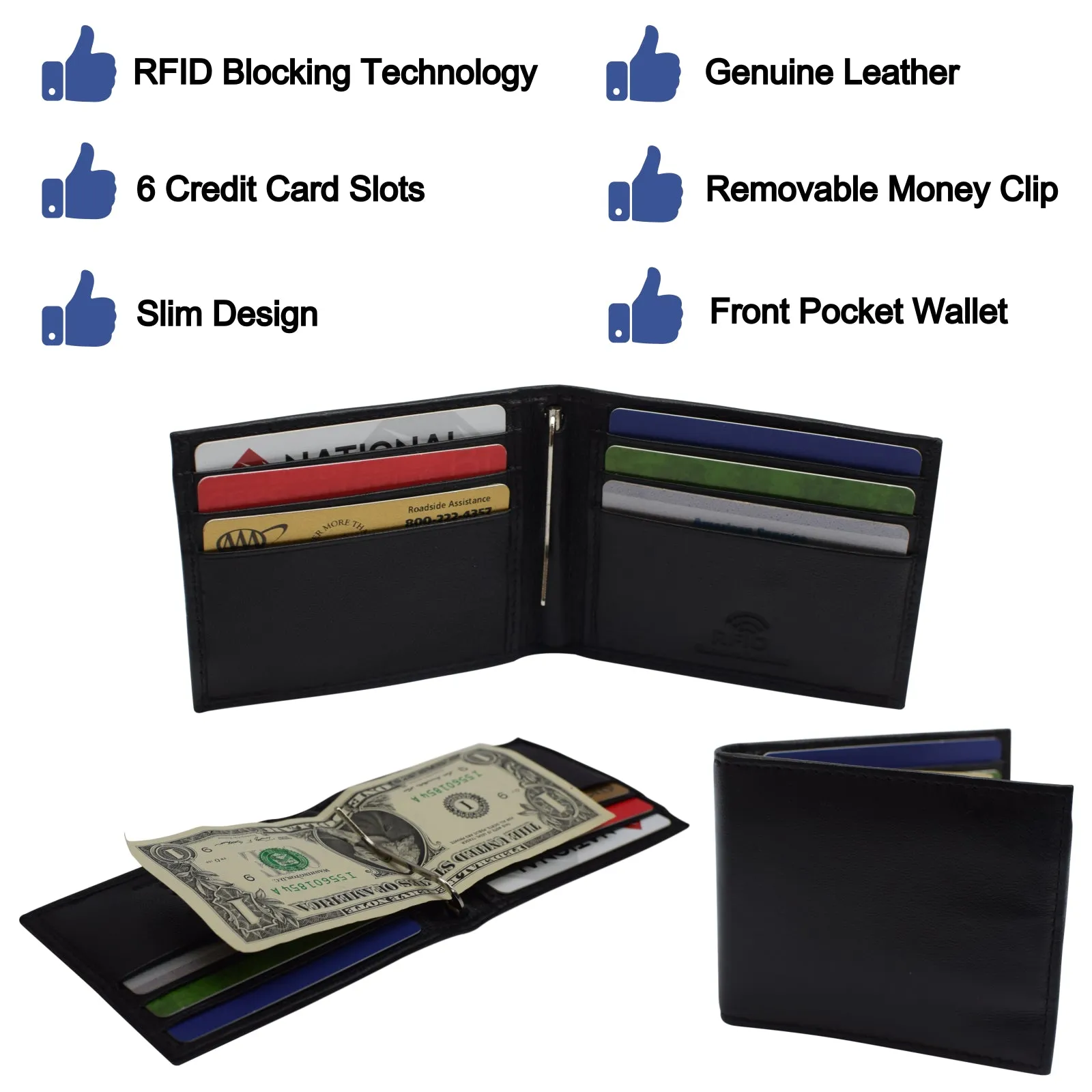 Mens Wallet with Money Clip Slim RFID Front Pocket Wallets for Men