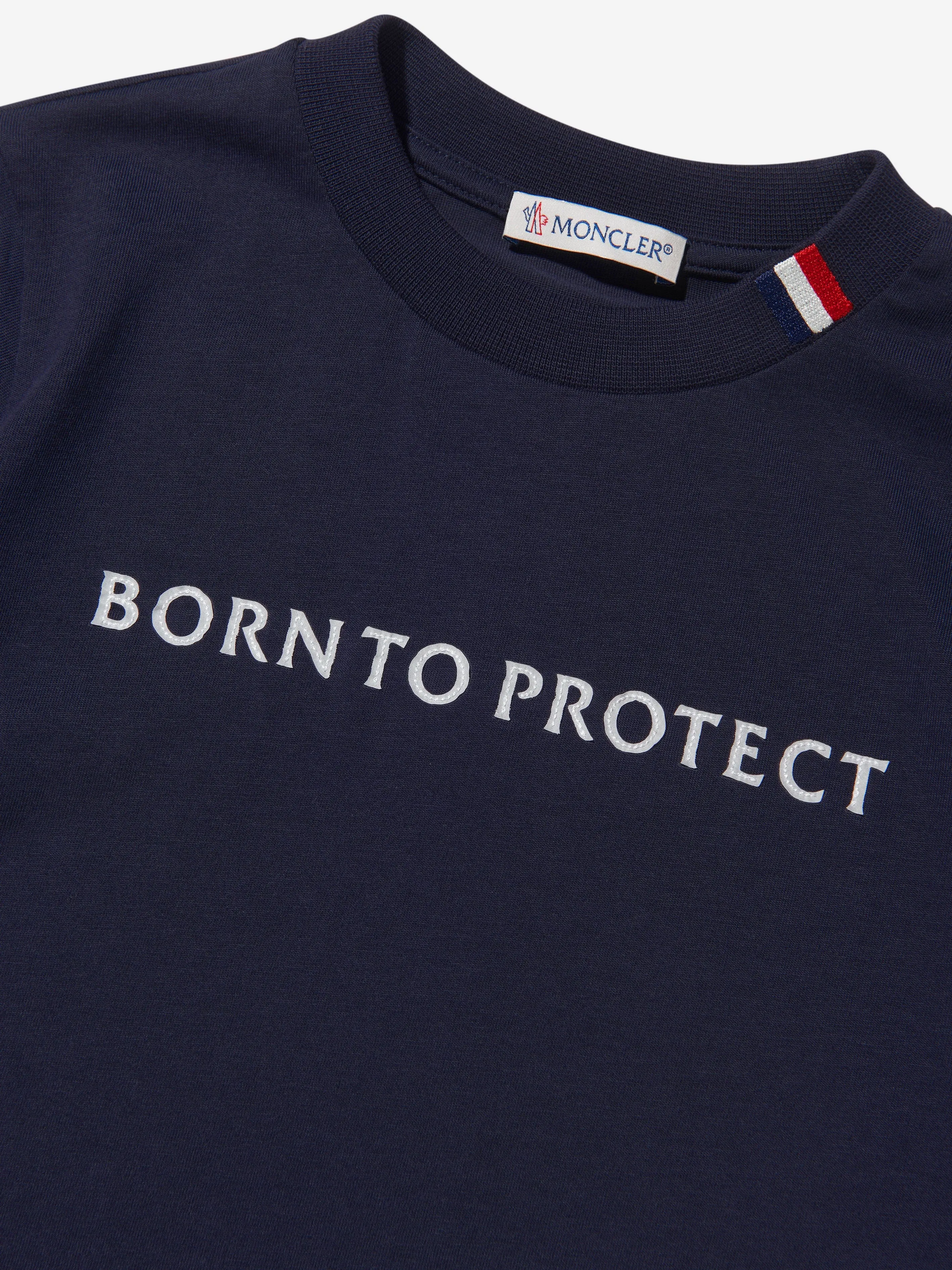 Moncler Enfant Kids Born To Protect T-Shirt in Navy