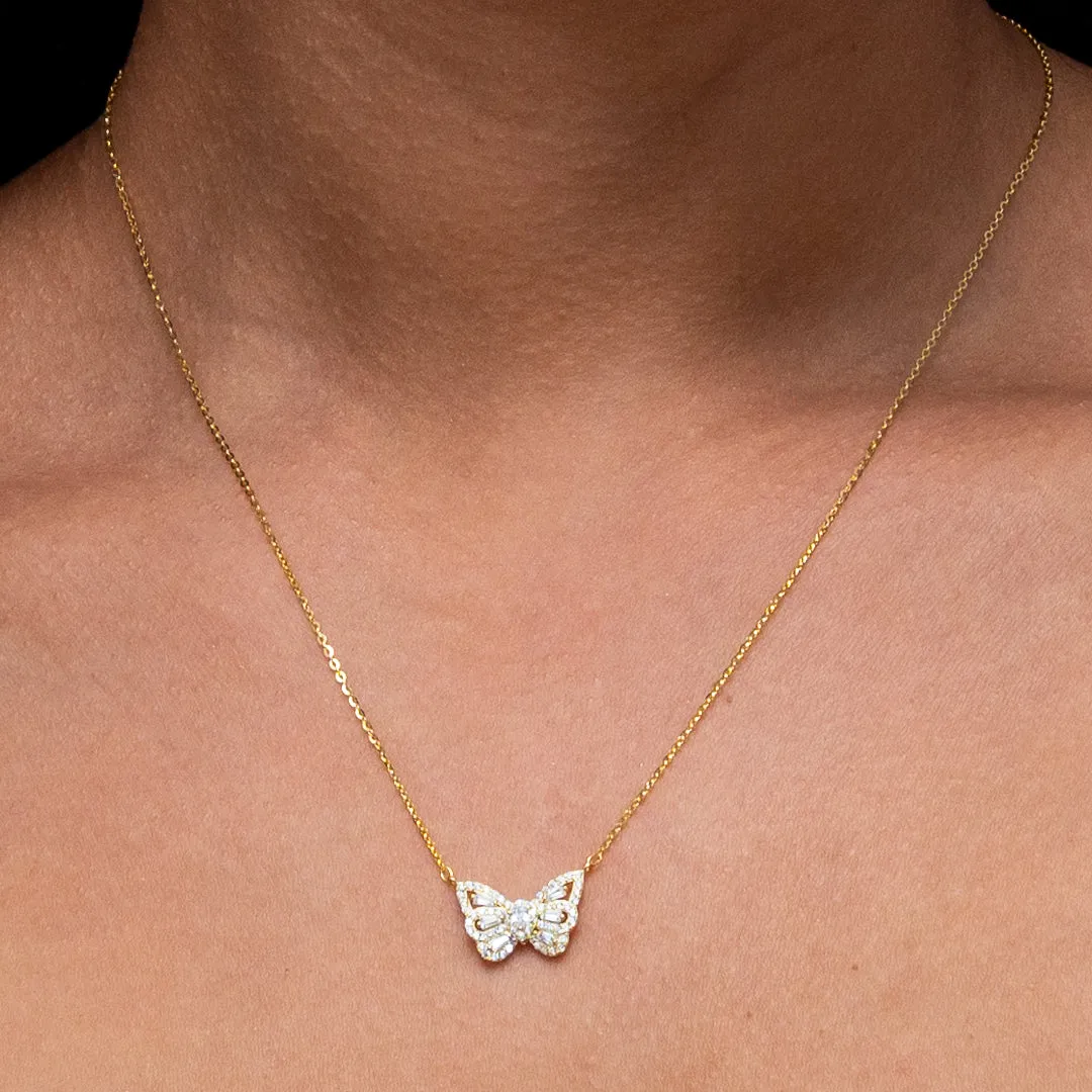 MULTISTONED CHARMING BUTTERFLY SILVER NECKLACE