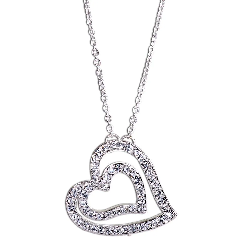 N7102 Double Heart Swarovski Elements Crystal Pendant Necklace