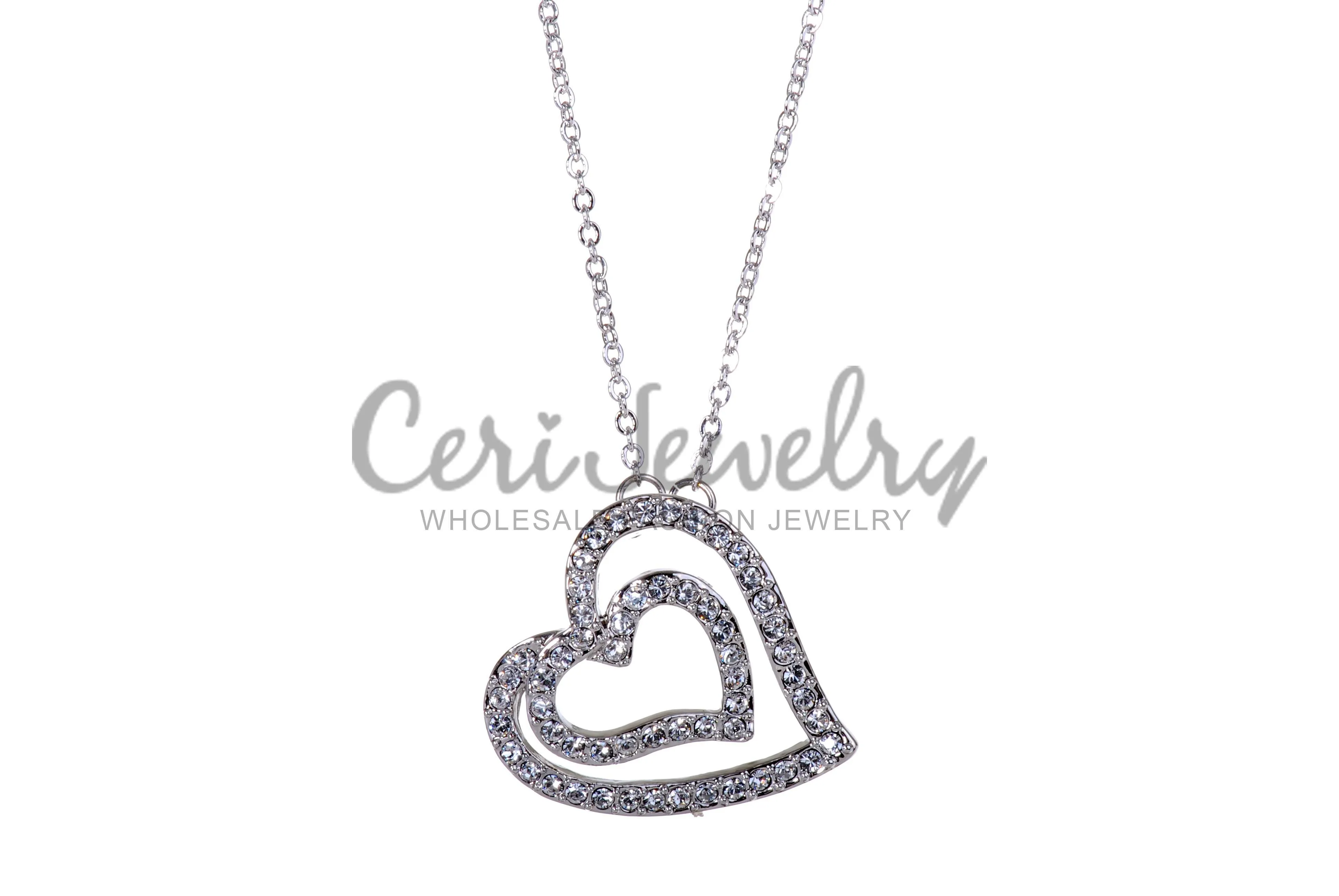 N7102 Double Heart Swarovski Elements Crystal Pendant Necklace