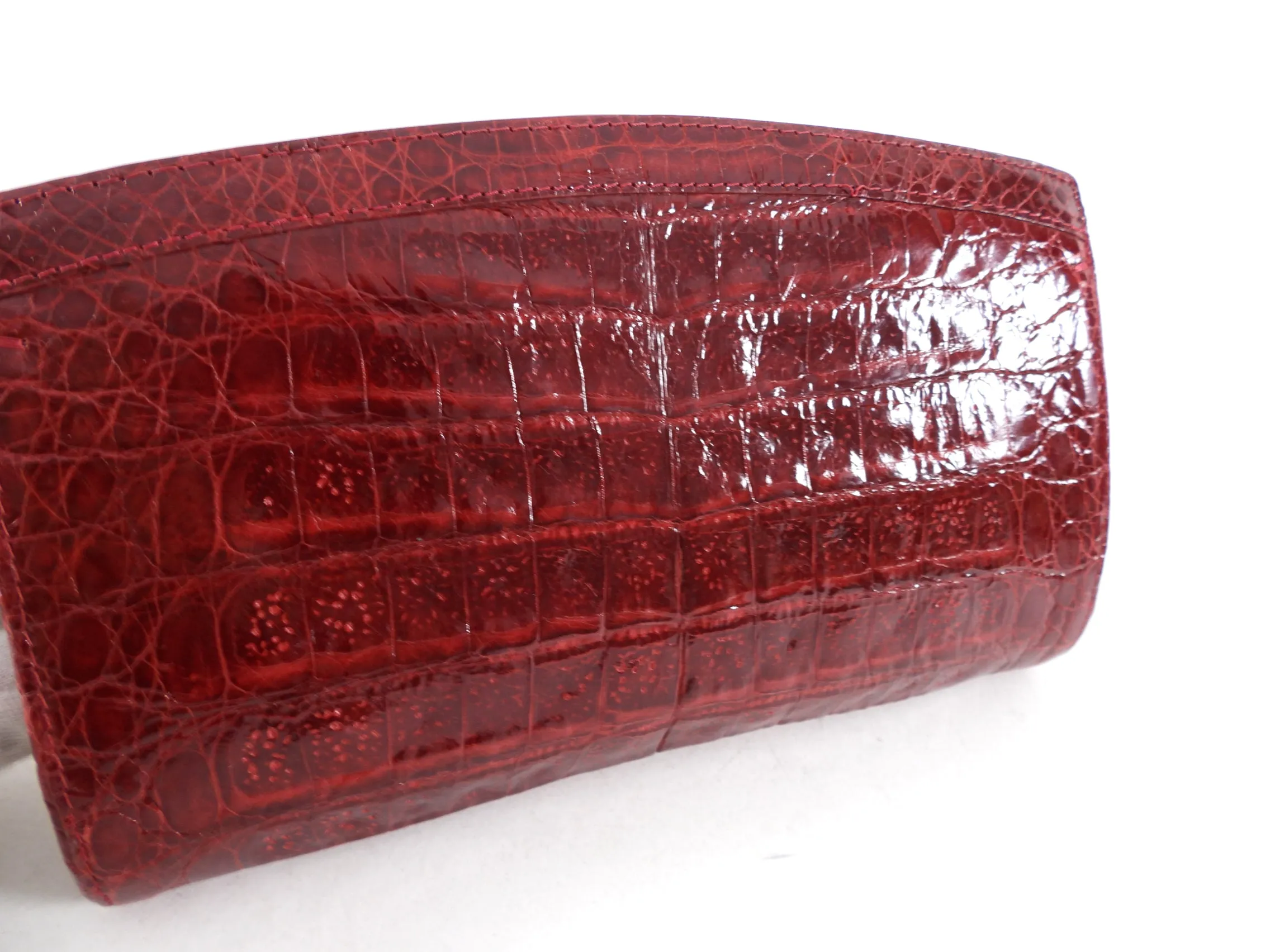 Nancy Gonzalez Dark Red Crocodile Mini Evening Clutch Bag