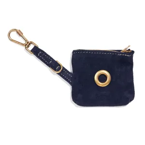 Navy Vintage Suede Poop Bag Pouch