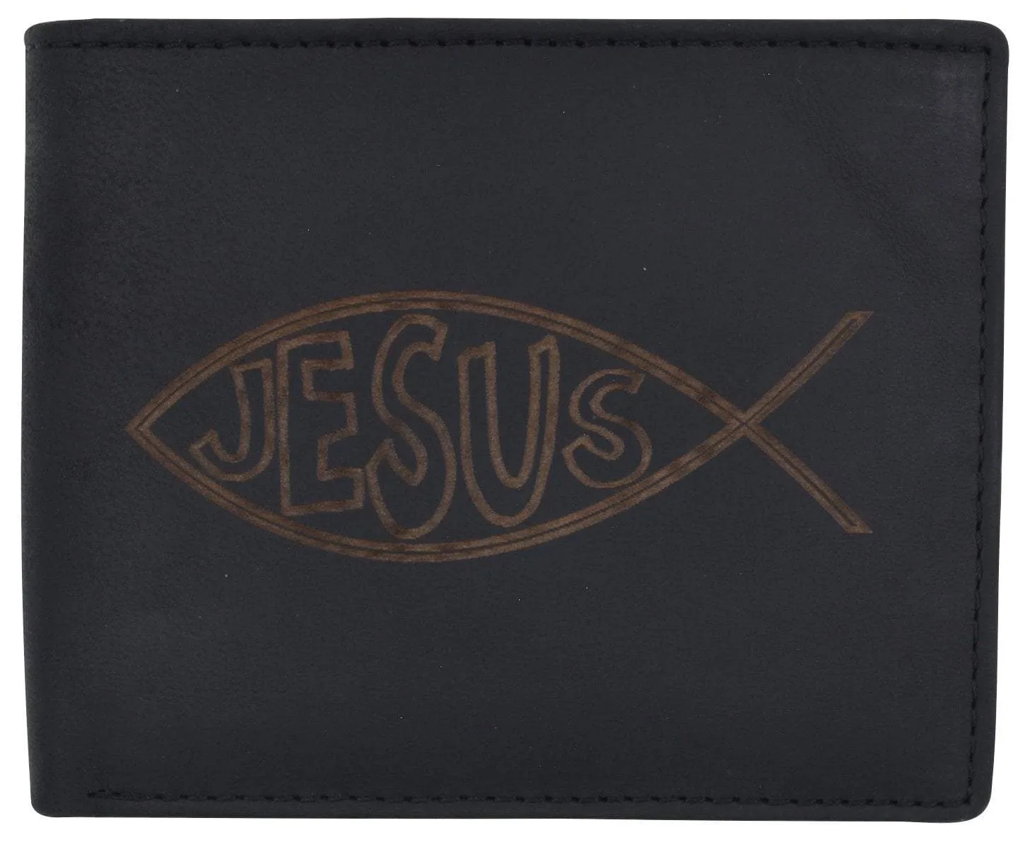 New Men's RFID Jesus Printed Logo Genuine Leather Bifold Wallet …