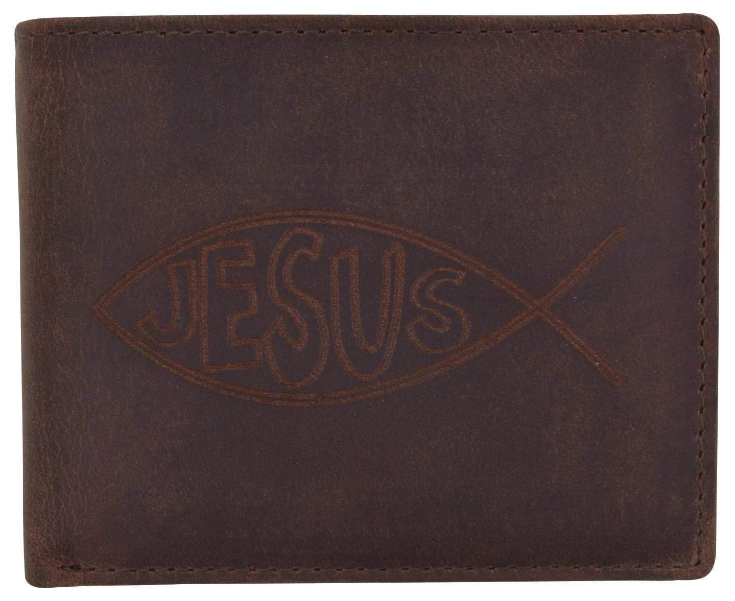 New Men's RFID Jesus Printed Logo Genuine Leather Bifold Wallet …