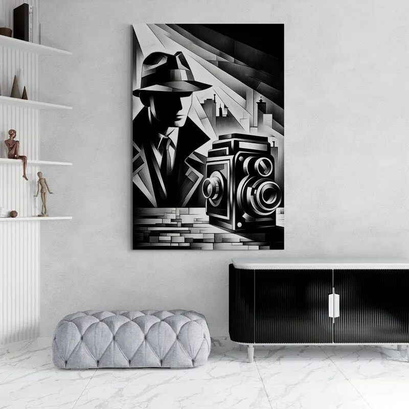 Noir Elegance: Cubist Camera Transformed - canvas