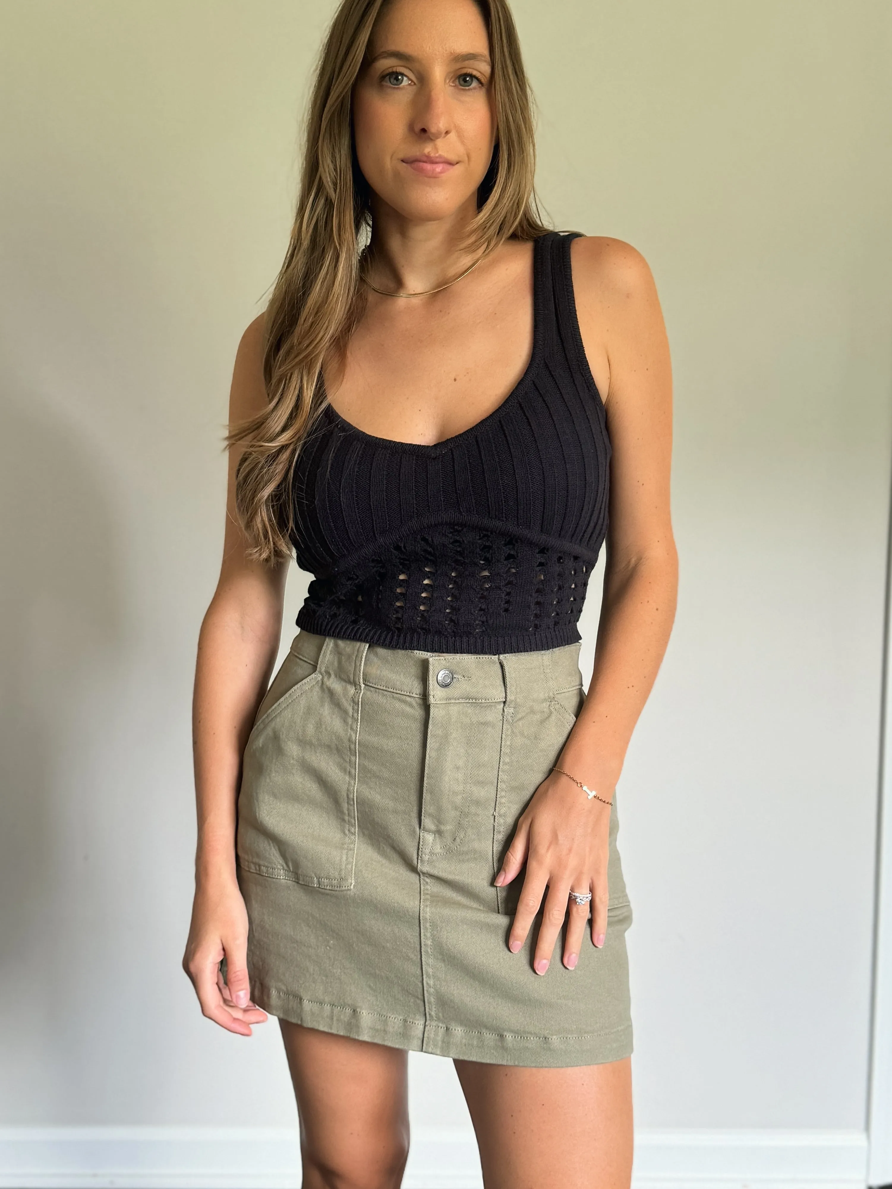 Olive Cargo Denim Skirt