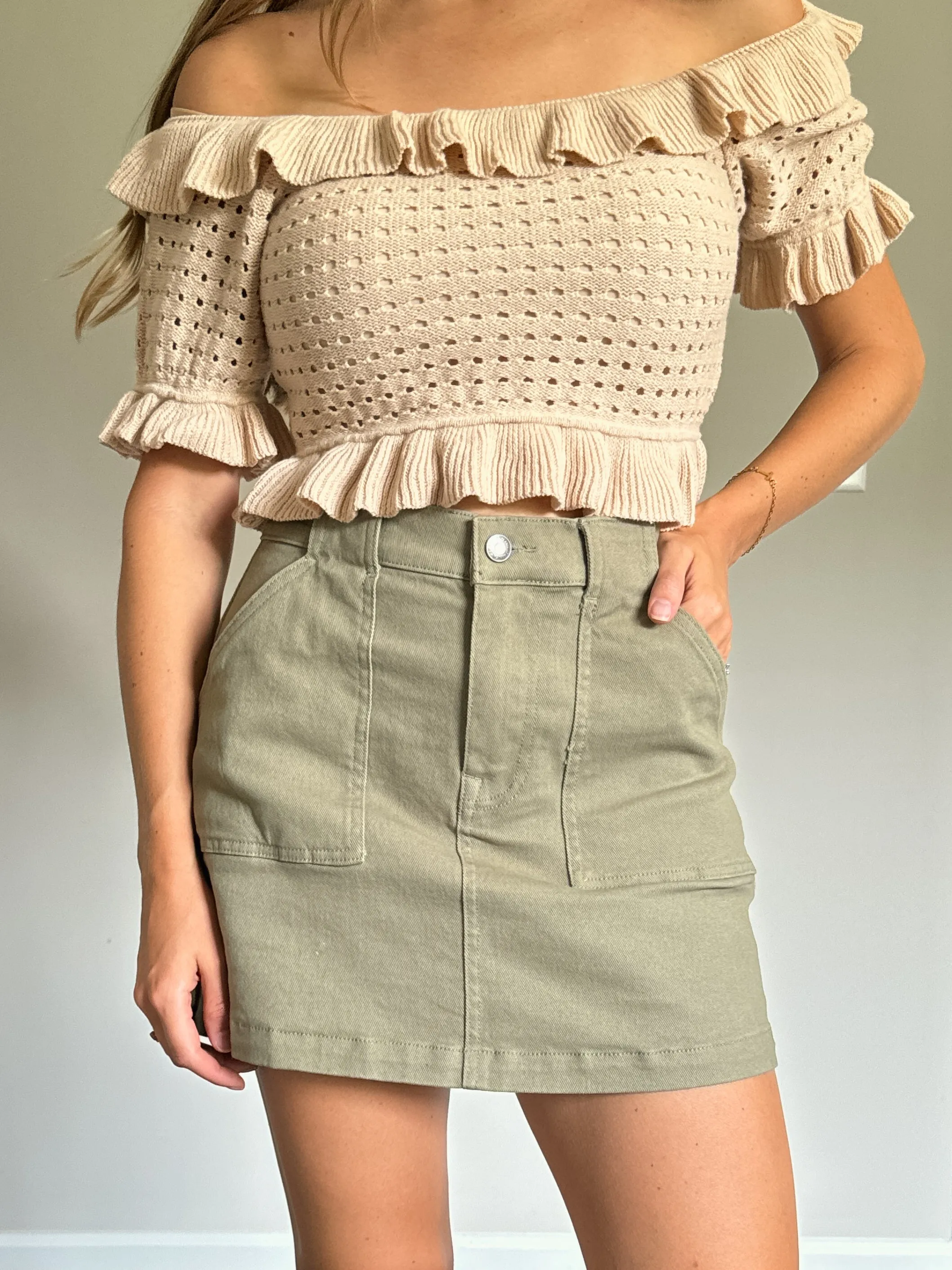 Olive Cargo Denim Skirt