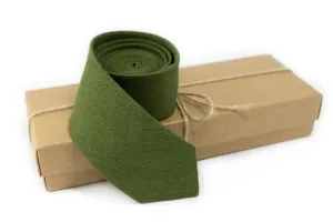 Olive Green Necktie | Men's Linen Ties for Weddings