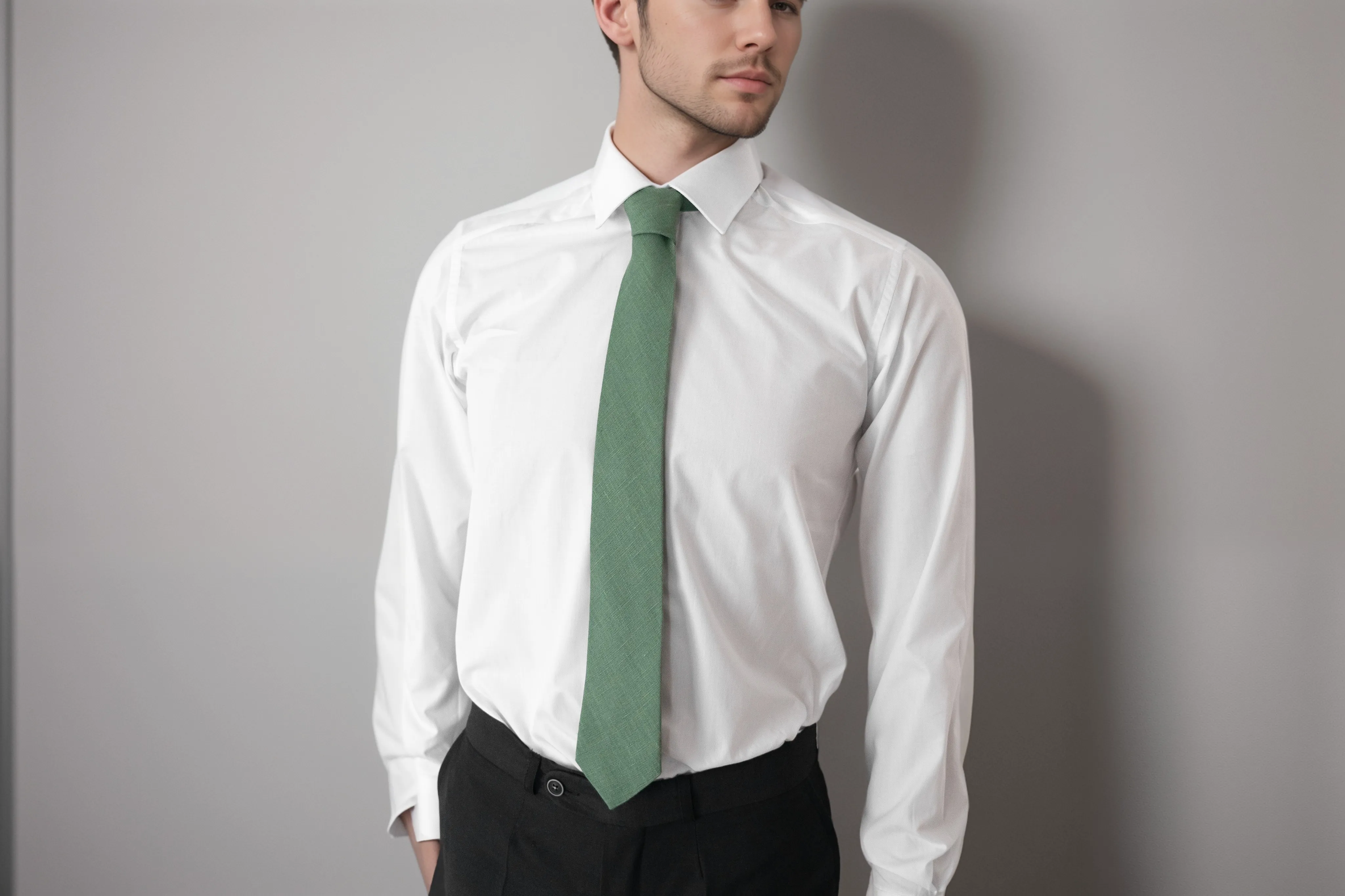 Olive Green Necktie | Men's Linen Ties for Weddings