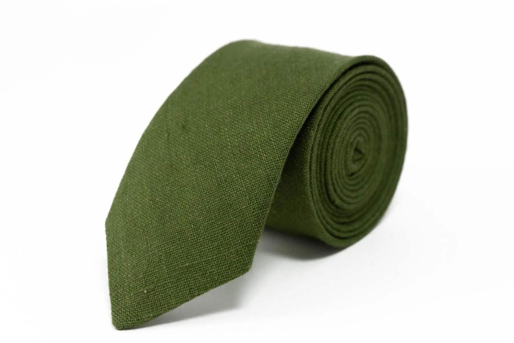 Olive Green Necktie | Men's Linen Ties for Weddings