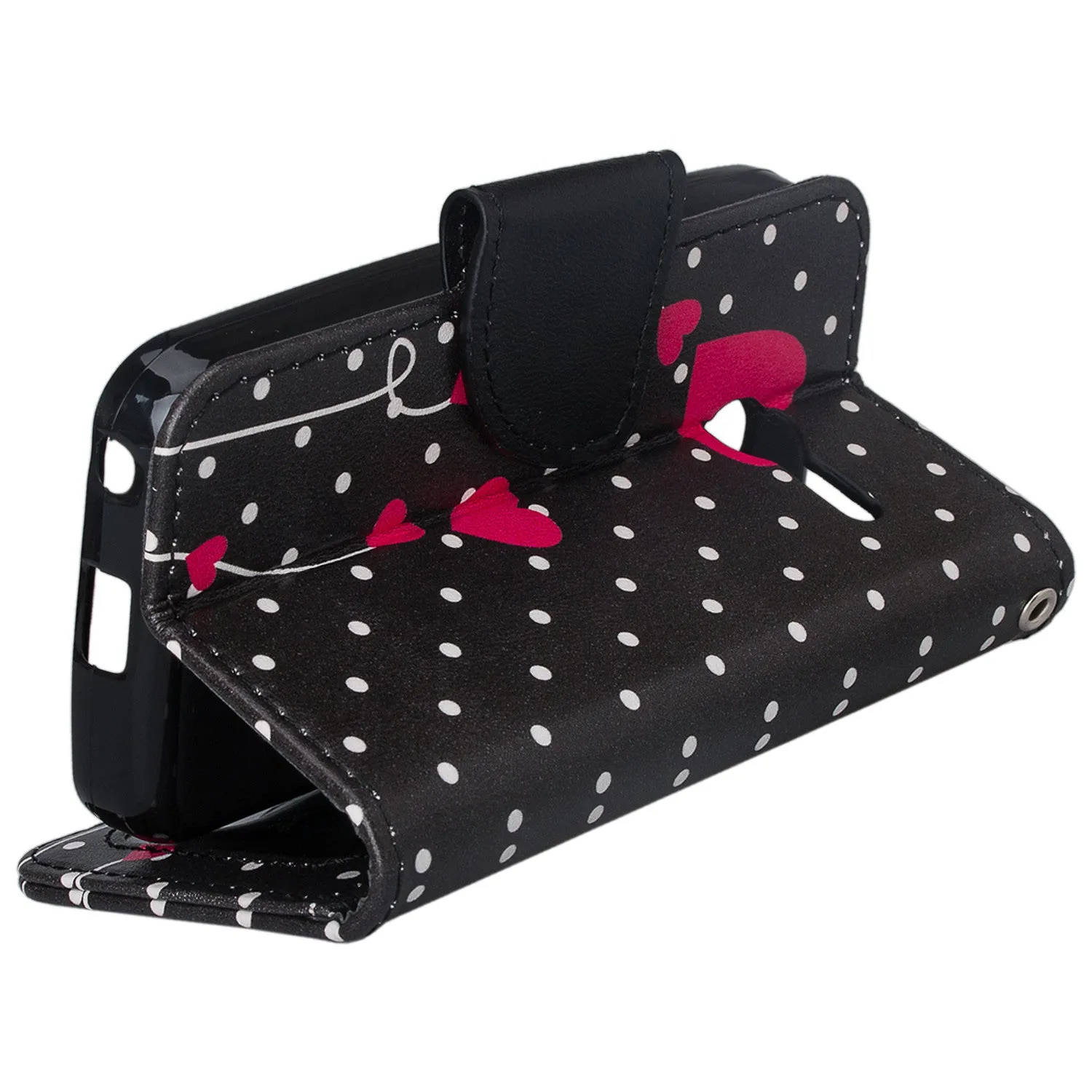 Onetouch Pixi Pulsar Case, Wrist Strap Flip Fold [Kickstand Feature] Pu Leather Wallet Case with ID & Credit Card Slots For Alcatel Onetouch Pixi Pulsar - Polka Dots