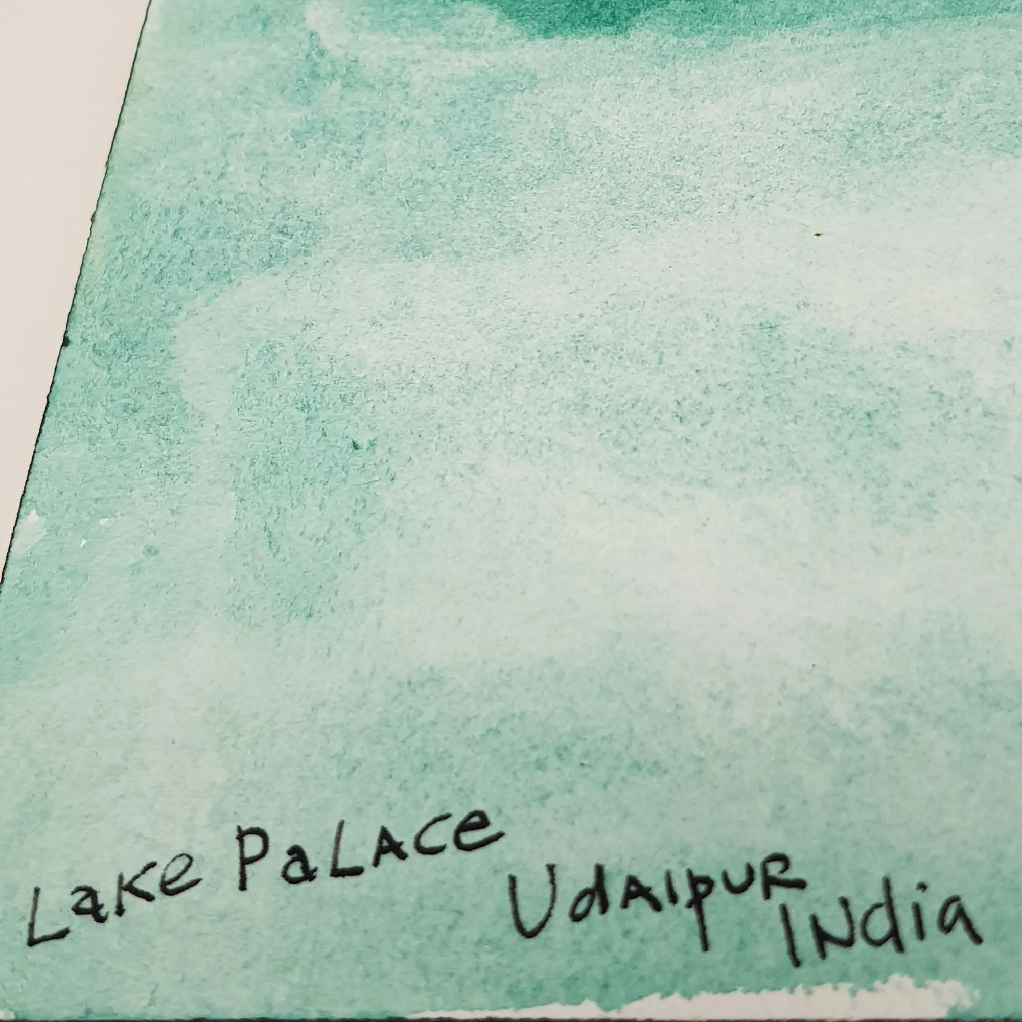 ORIGINAL WATERCOLOUR OF LAKE PALACE, INDIA - ANDREW LOGAN 1994