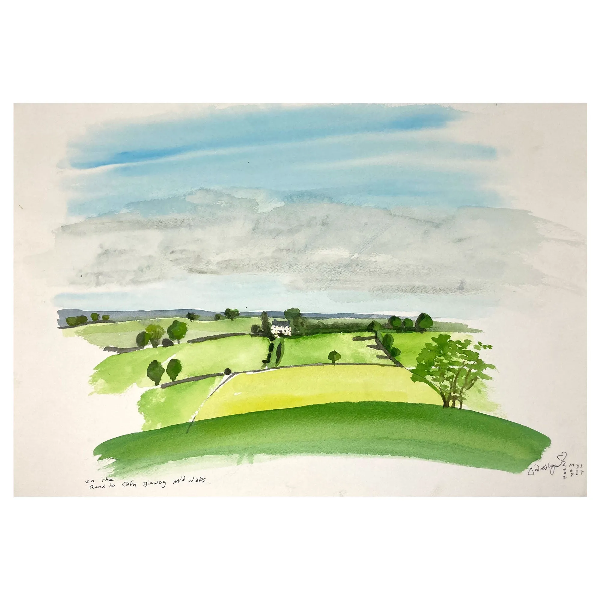 ORIGINAL WATERCOLOUR OF THE ROAD TO CEFN BLEWOG, WALES - ANDREW LOGAN 2002