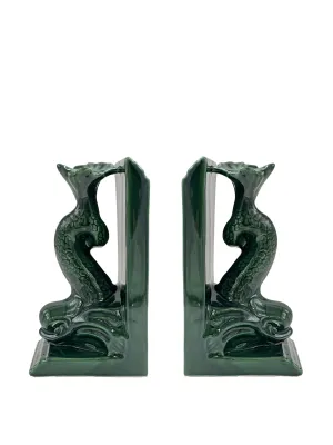 Pair of dolphin bookends in emerald green