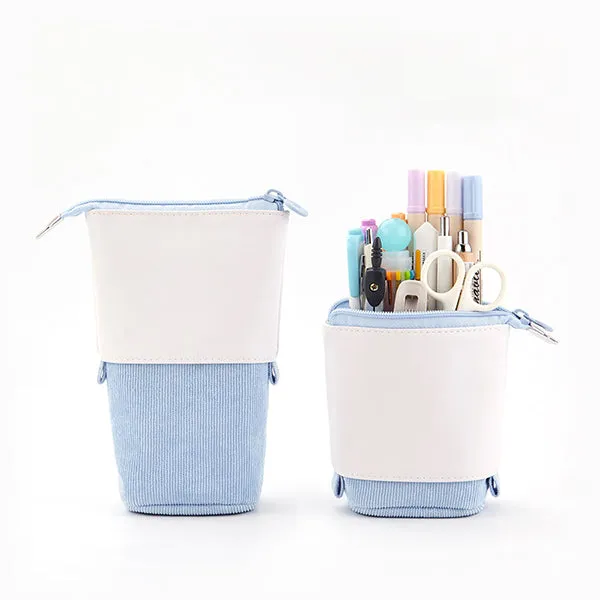 Pastel Corduroy Stand-Up Foldable Pencil Case