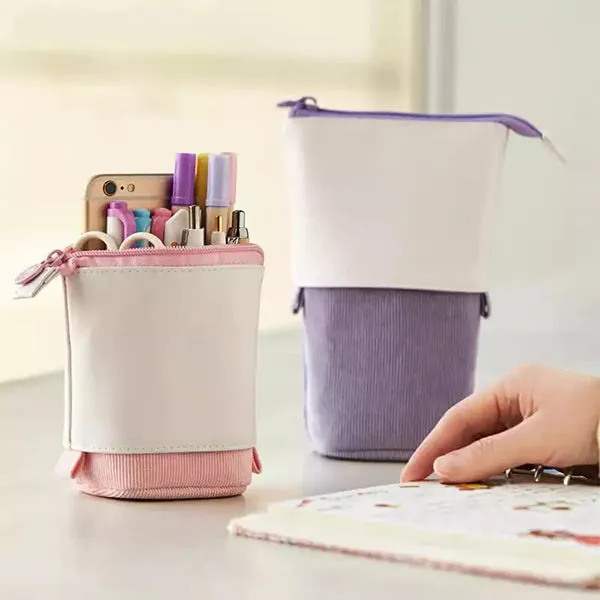 Pastel Corduroy Stand-Up Foldable Pencil Case