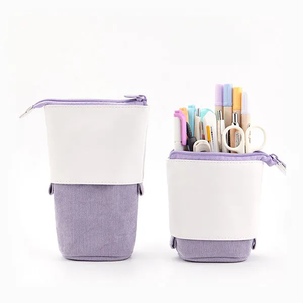 Pastel Corduroy Stand-Up Foldable Pencil Case