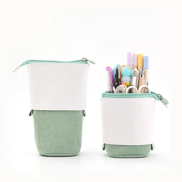 Pastel Corduroy Stand-Up Foldable Pencil Case