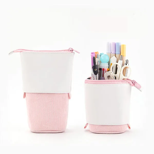 Pastel Corduroy Stand-Up Foldable Pencil Case